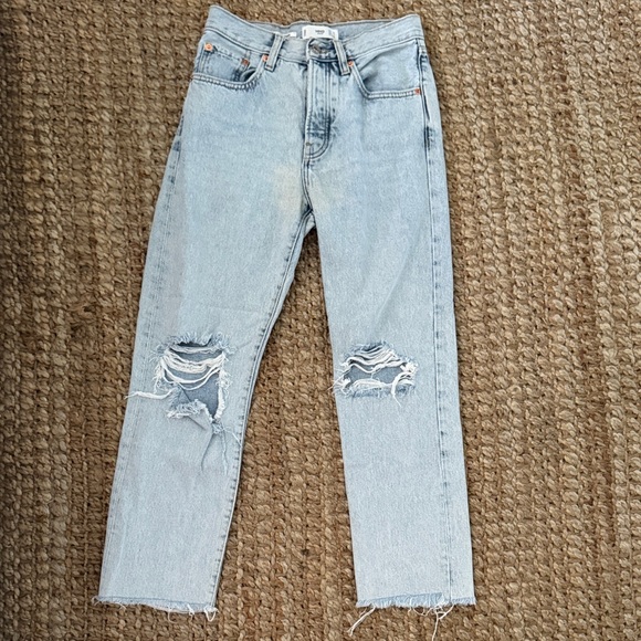 Mango MNG Havana distressed Light Blue Straight Leg ankle Jeans size 2 - Picture 1 of 8